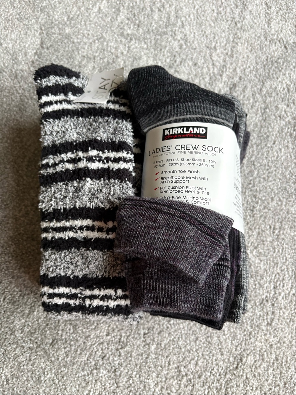 Kirkland Signature Ladies' Crew Socks & Fuzzy Knee Socks Bundle - Size 8-10